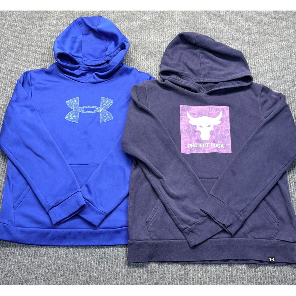 Under Armour Youth Large Hoodie Lot Project Rock Brahma Bull Blue Navy 2pc